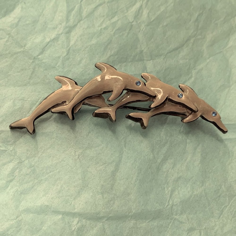 Dolphin Enamel & Blue Stone Pin Brooch - Picture 1 of 4